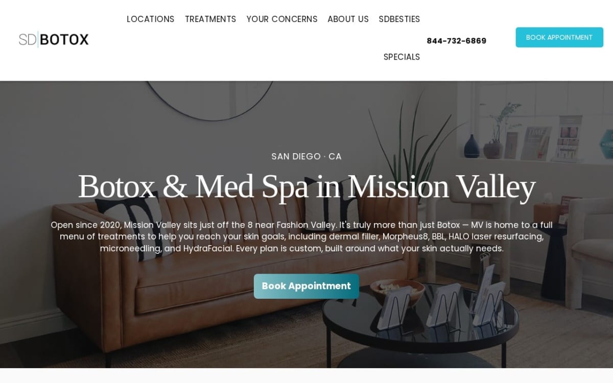 SDBotox - Mission Valley med spa website homepage