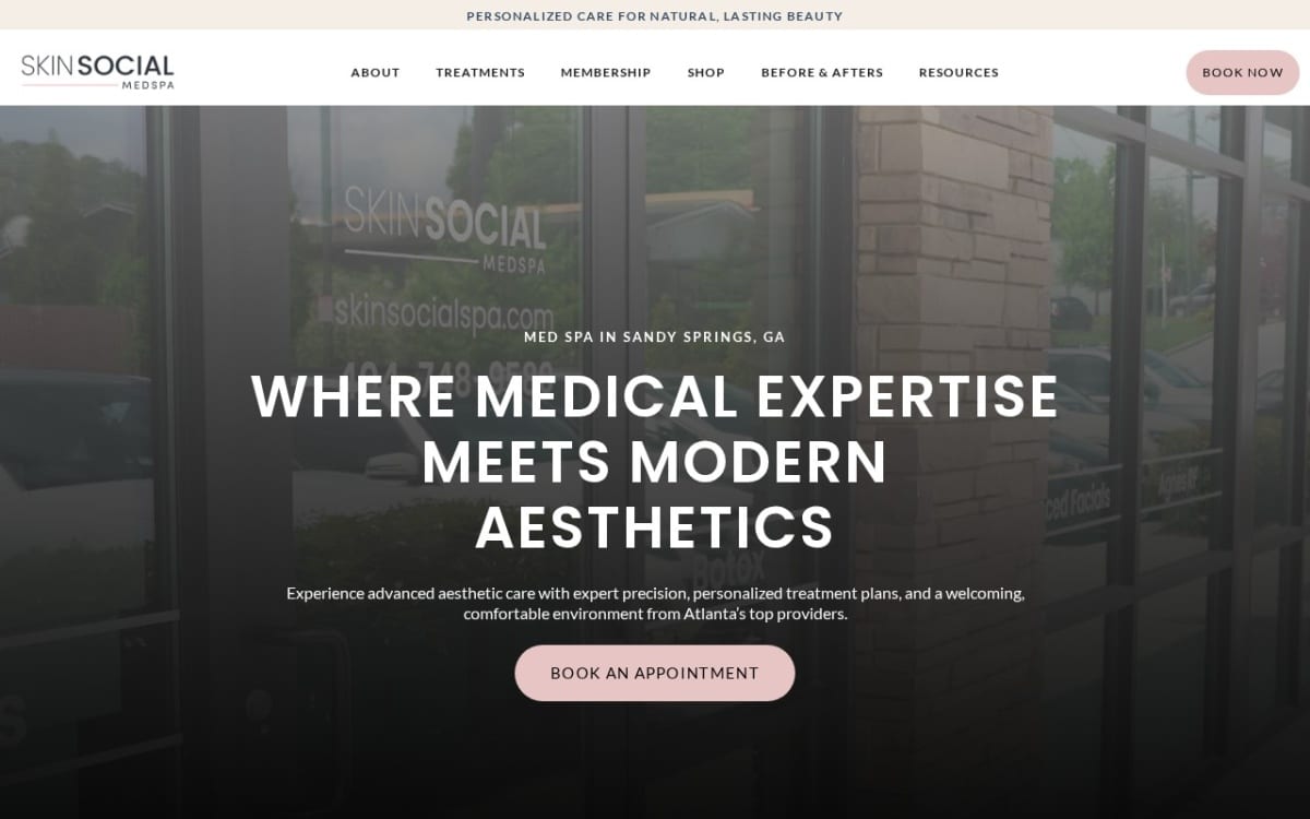 Skin Social Medical Spa med spa website homepage