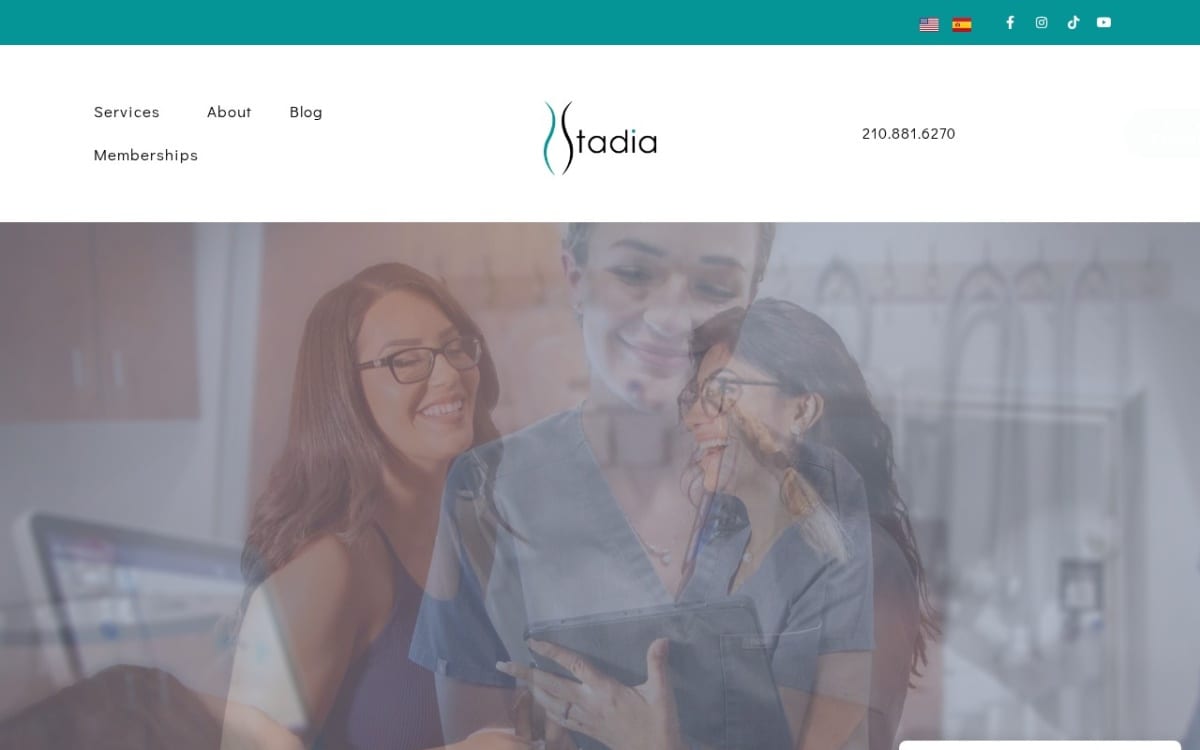 Stadia Medical Spa med spa website homepage