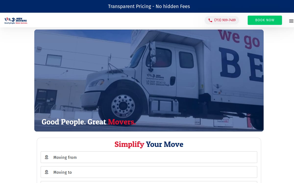 3 Men Movers moving company website homepage