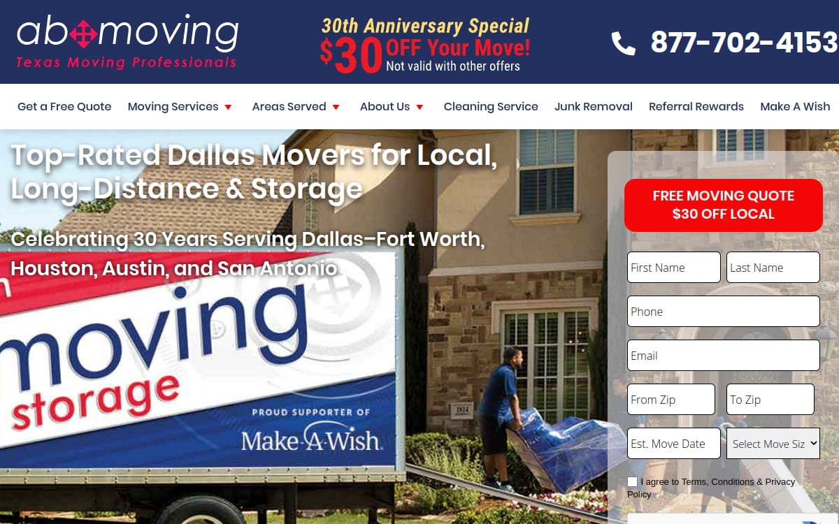 AB Moving moving company website homepage