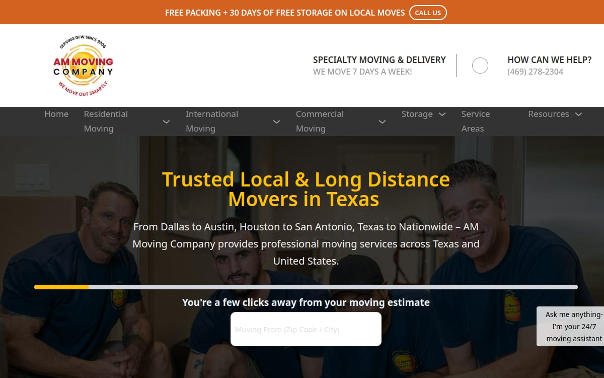 AM Moving Company moving company website homepage