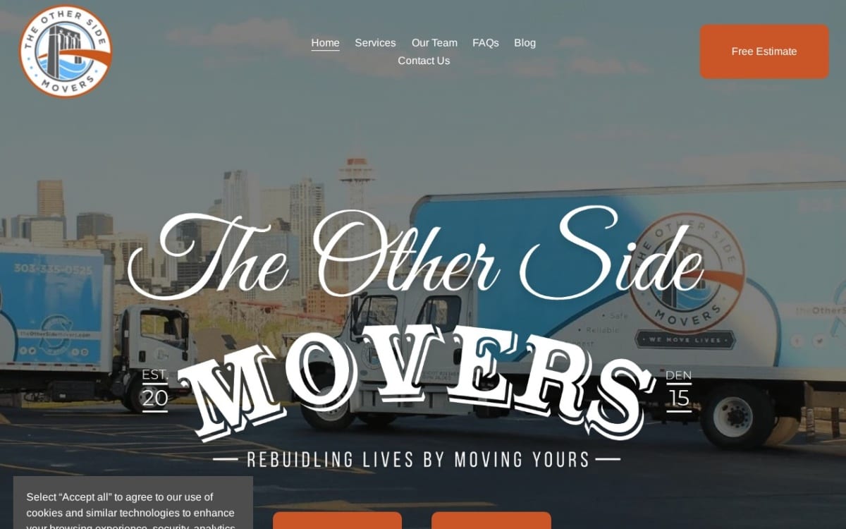 The Other Side Moving & Storage moving company website homepage