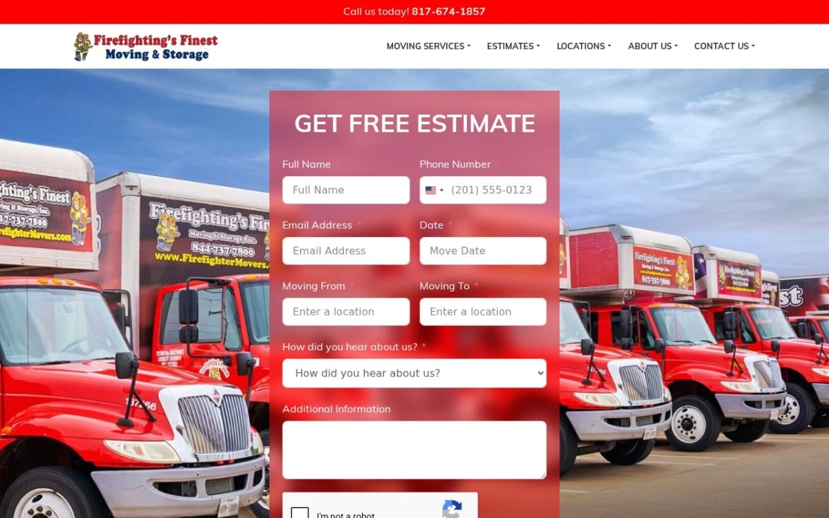 Firefighting's Finest Moving & Storage moving company website homepage