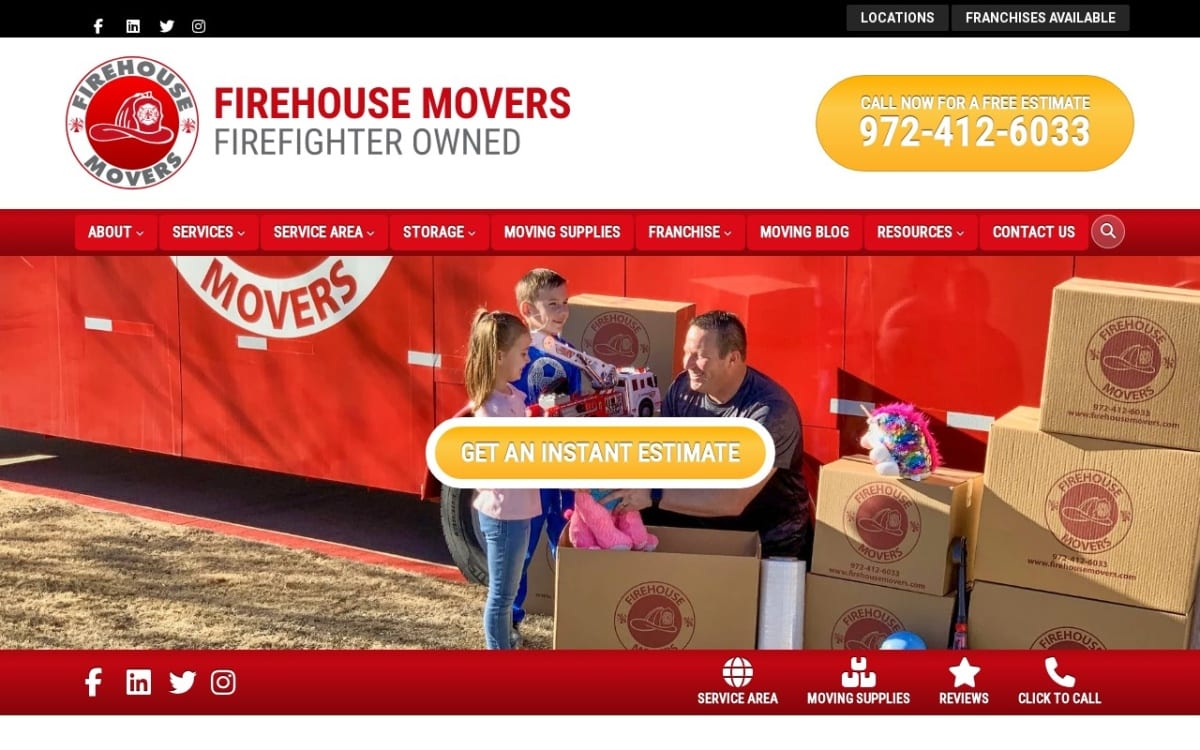 Firehouse Movers Lewisville moving company website homepage
