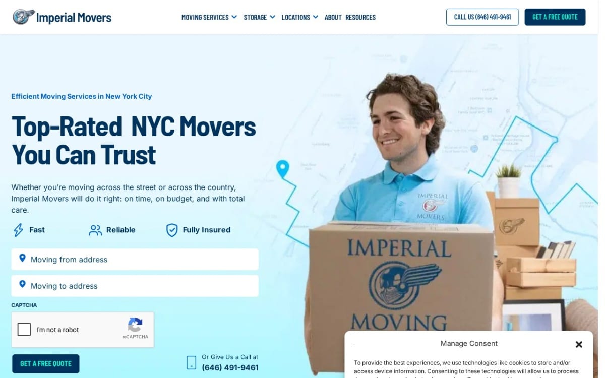 Imperial Moving & Storage moving company website homepage