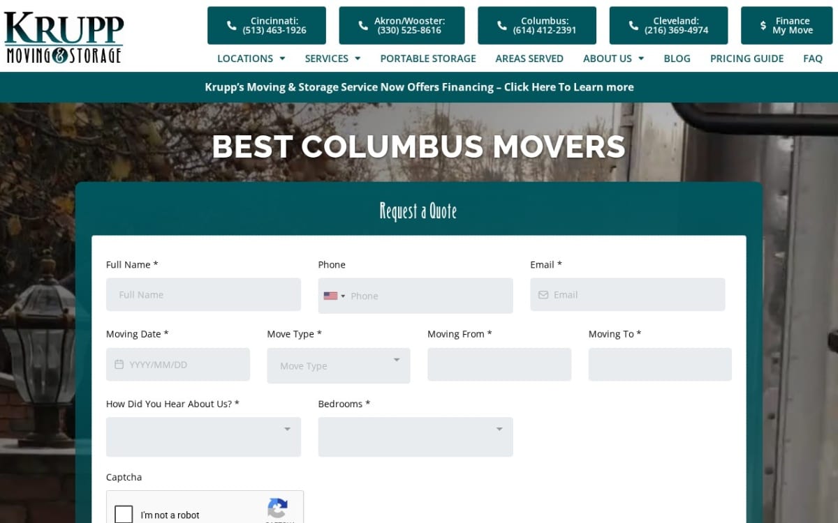 Krupp Moving & Storage - Columbus Movers moving company website homepage