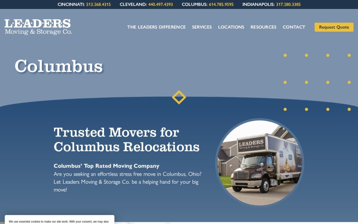 Leaders Moving & Storage Co. moving company website homepage