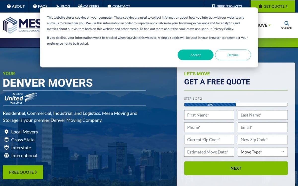Mesa Moving and Storage: Denver moving company website homepage