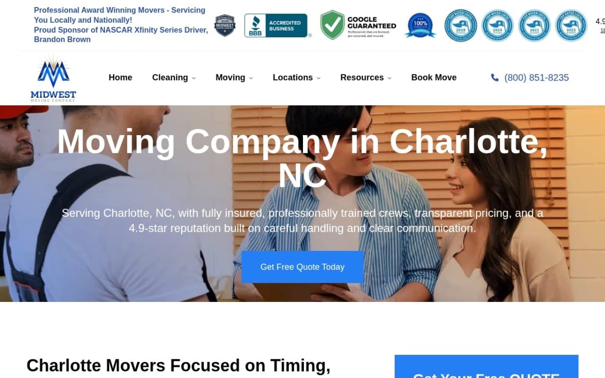 Carolina - Midwest Moving Company moving company website homepage