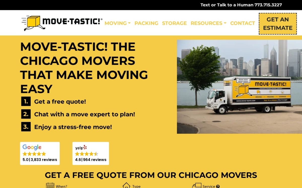 Move-tastic! moving company website homepage