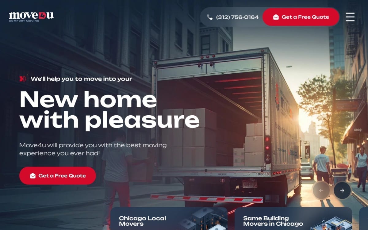 Move4U Movers, Moving Company moving company website homepage