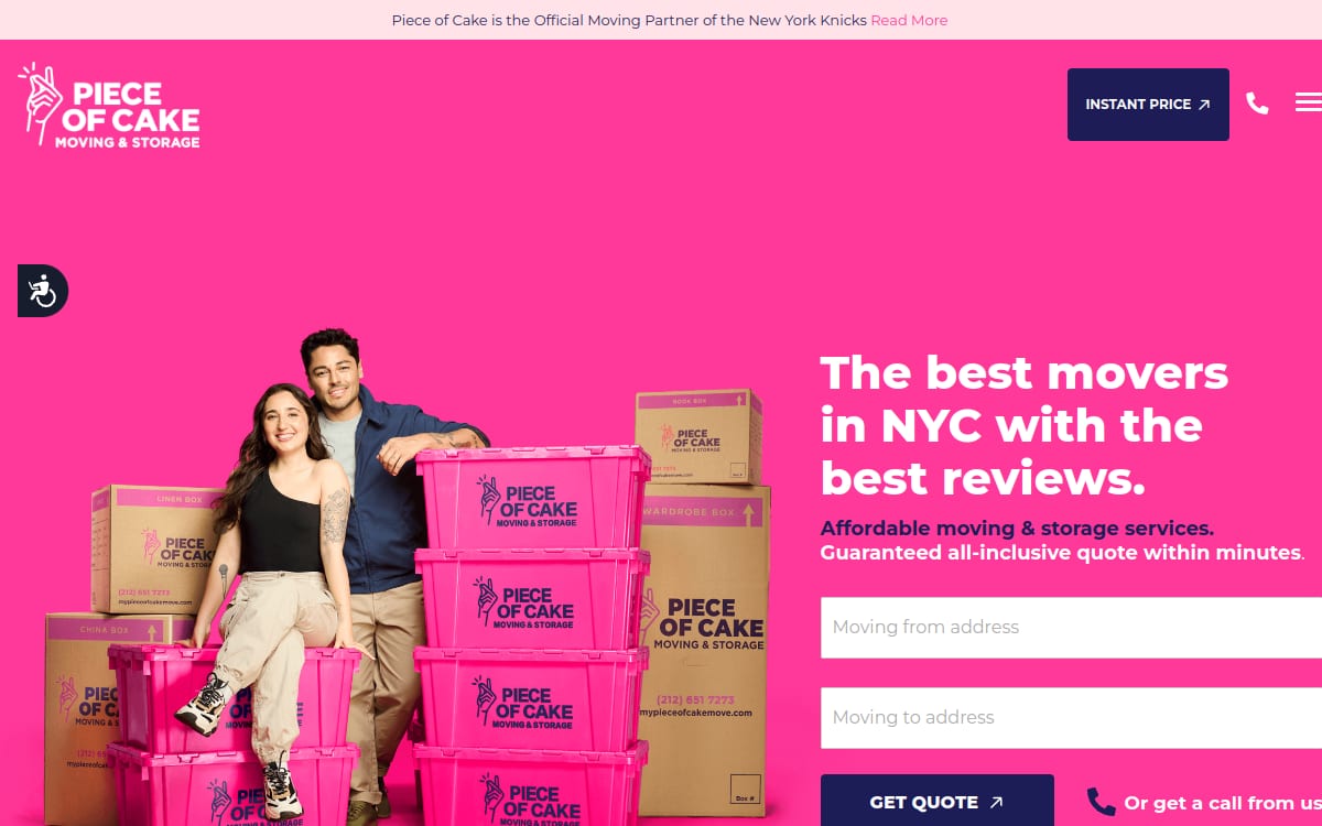 Piece of Cake Moving & Storage moving company website homepage