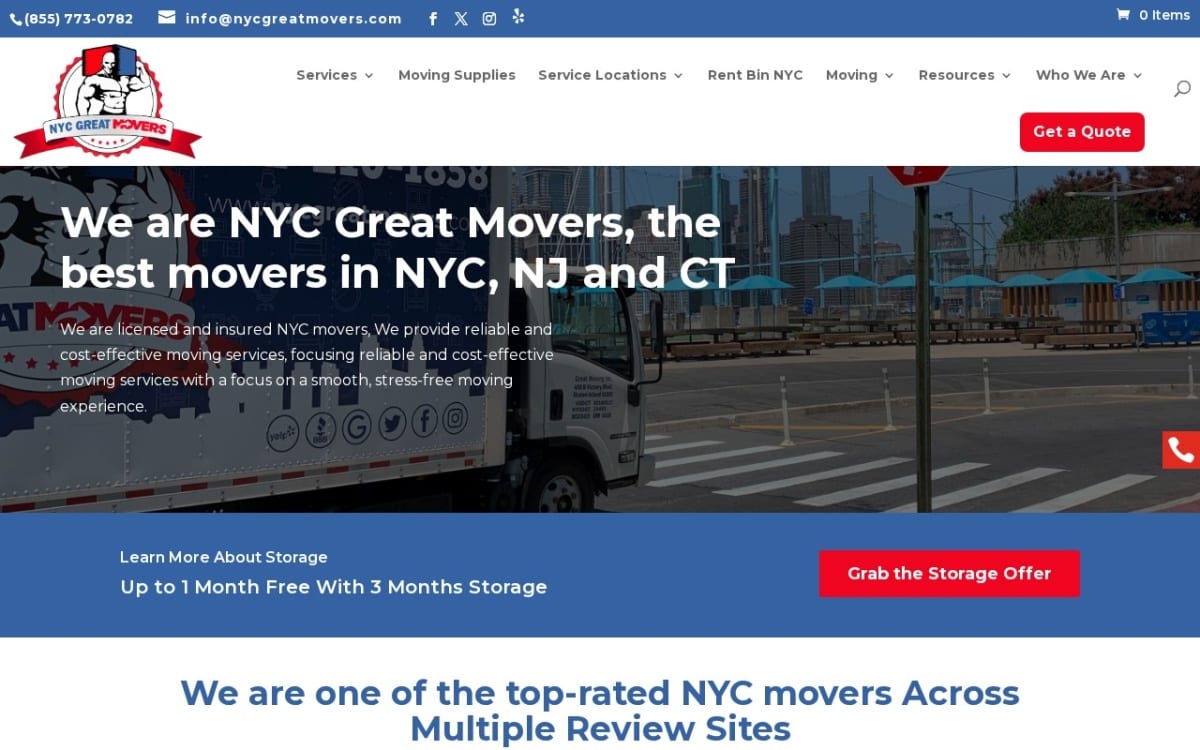 NYC Great Movers moving company website homepage