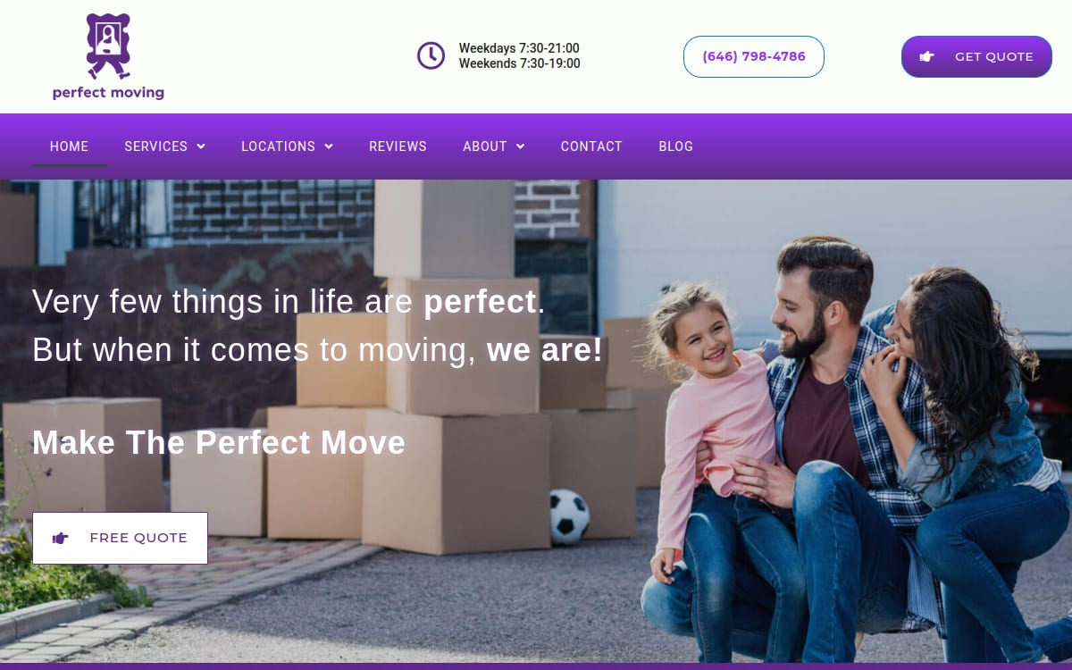 Perfect Moving NYC moving company website homepage