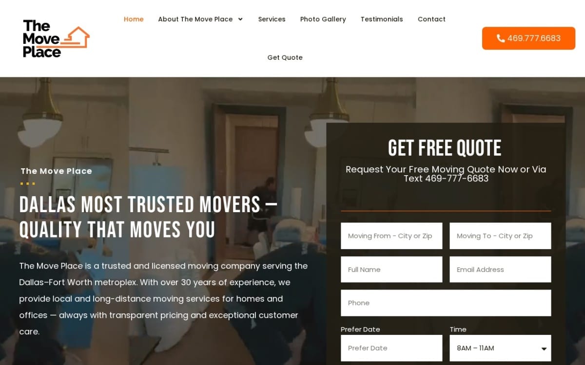 The Move Place moving company website homepage