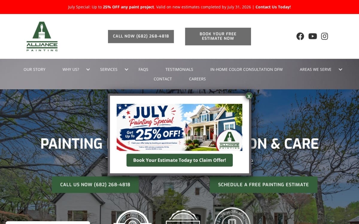 Alliance Painting painting contractor website homepage