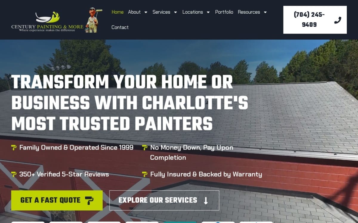 Century Painting & More painting contractor website homepage