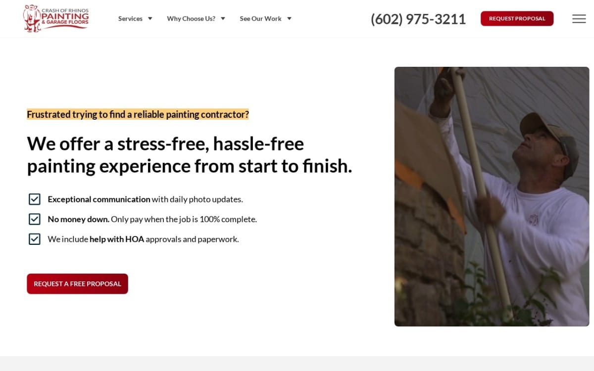 Crash of Rhinos Painting & Garage Floors painting contractor website homepage