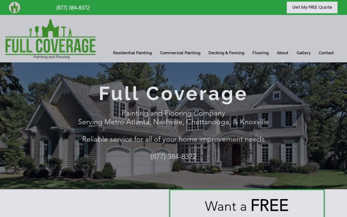 Full Coverage Painting and Flooring painting contractor website homepage