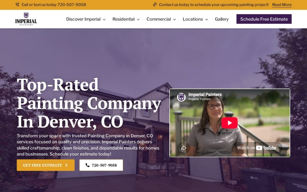 Imperial Painters painting contractor website homepage