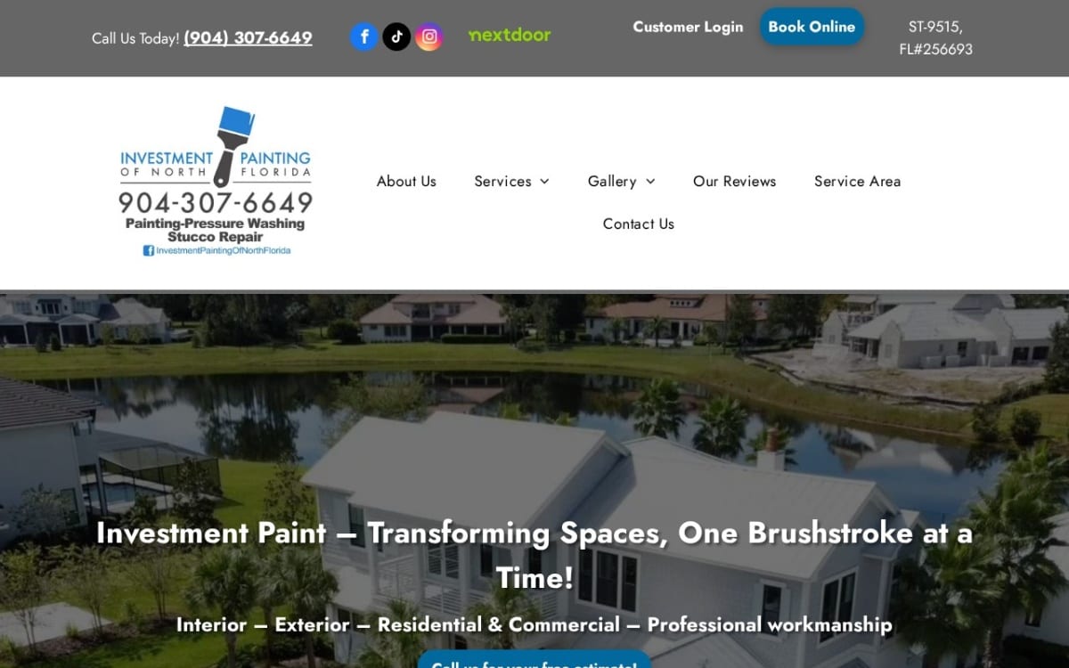 Investment Painting of North FL painting contractor website homepage