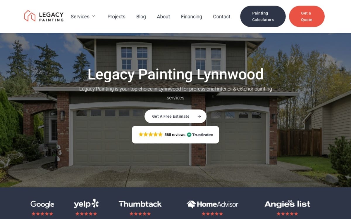 Legacy Painting painting contractor website homepage