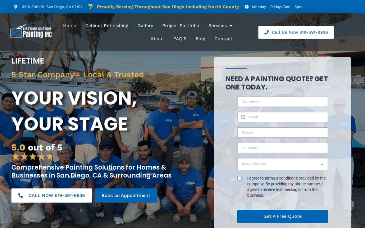 Lifetime Custom Painting Inc painting contractor website homepage