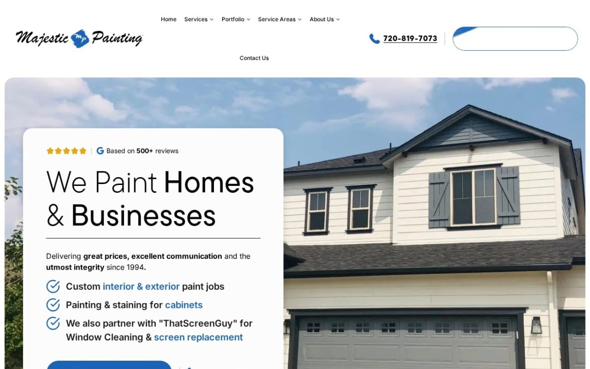 Majestic Painting Company, Inc. painting contractor website homepage