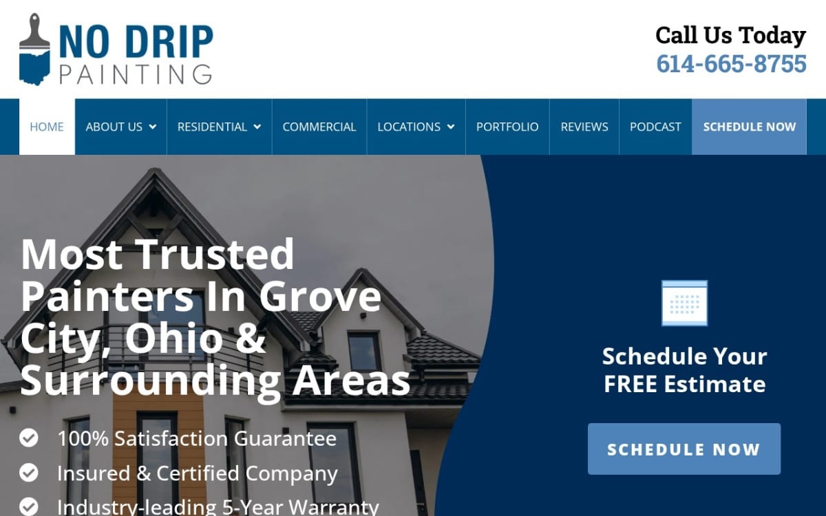 No Drip Painting, LLC painting contractor website homepage