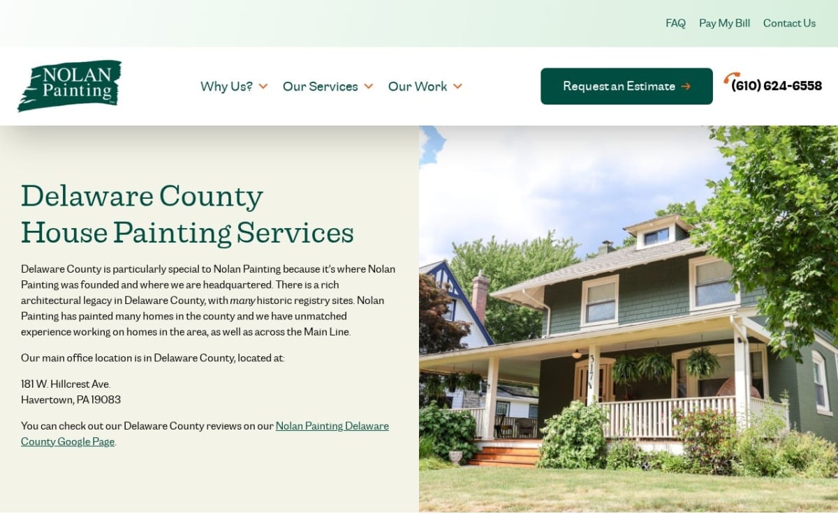 Nolan Painting painting contractor website homepage