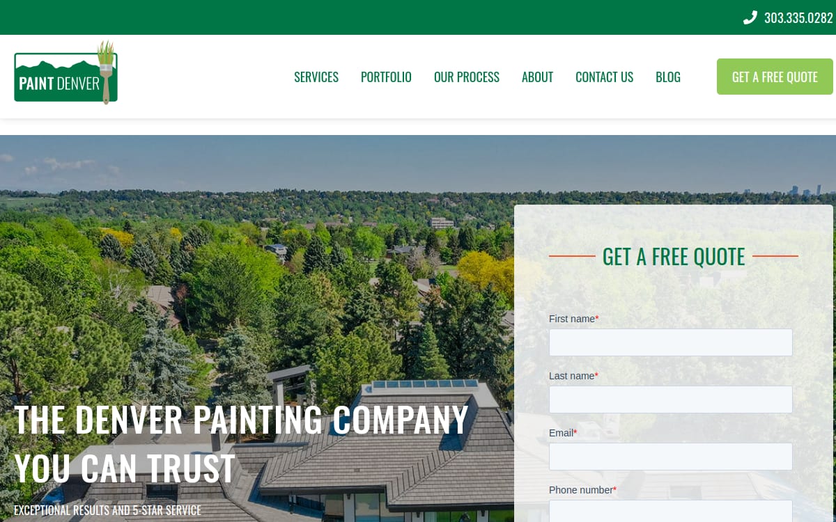 Paint Denver painting contractor website homepage