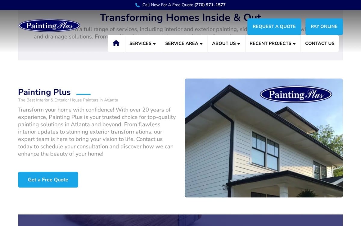 Painting Plus painting contractor website homepage