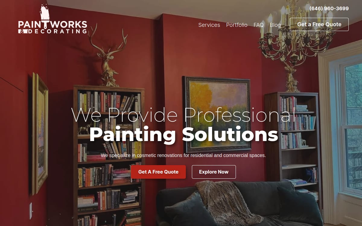 Paintworks & Decorating painting contractor website homepage