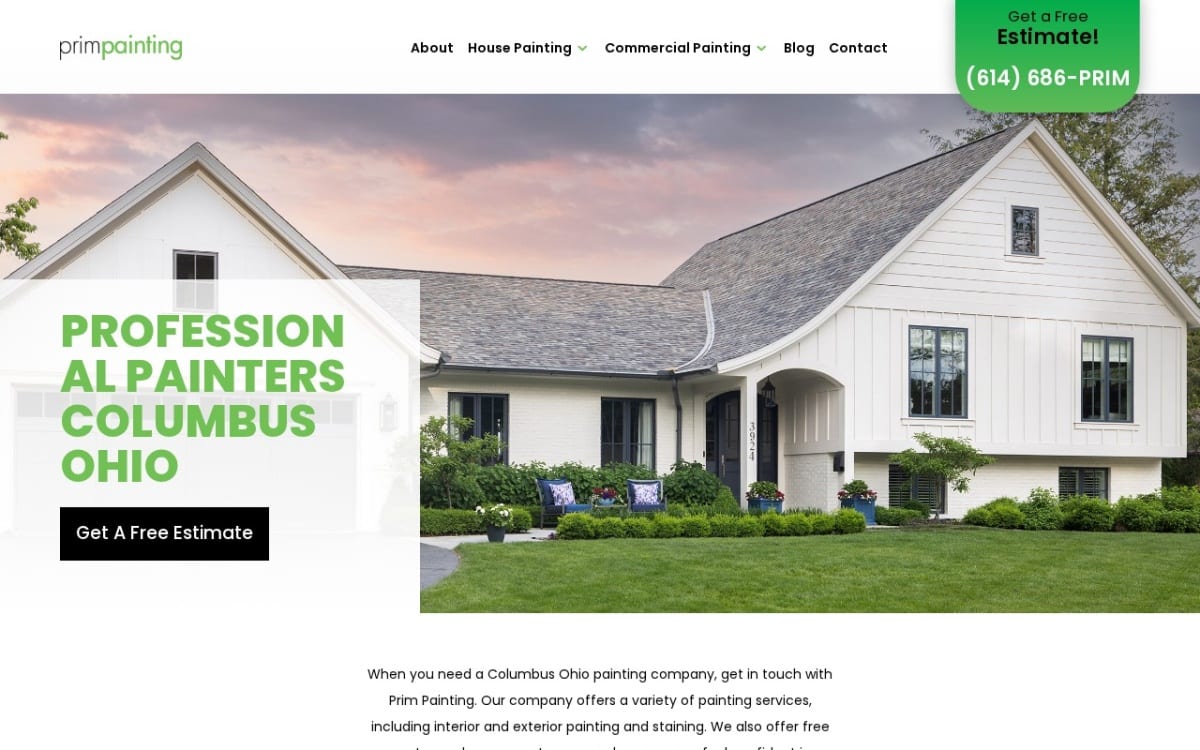Prim Painting painting contractor website homepage