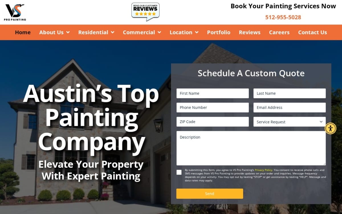 VS Pro Painting painting contractor website homepage