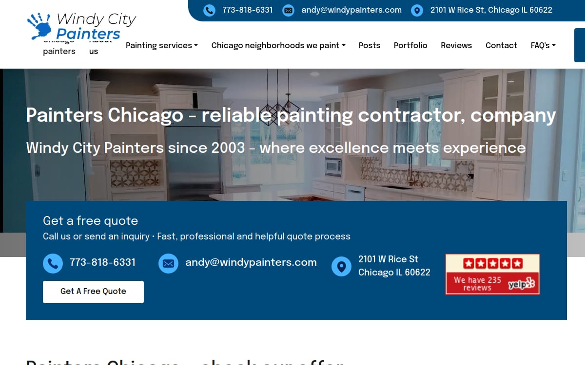 Windy City Painters painting contractor website homepage