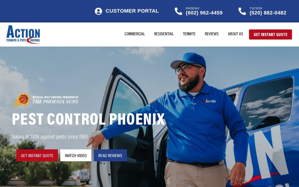 ACTION Termite & Pest Control pest control website homepage