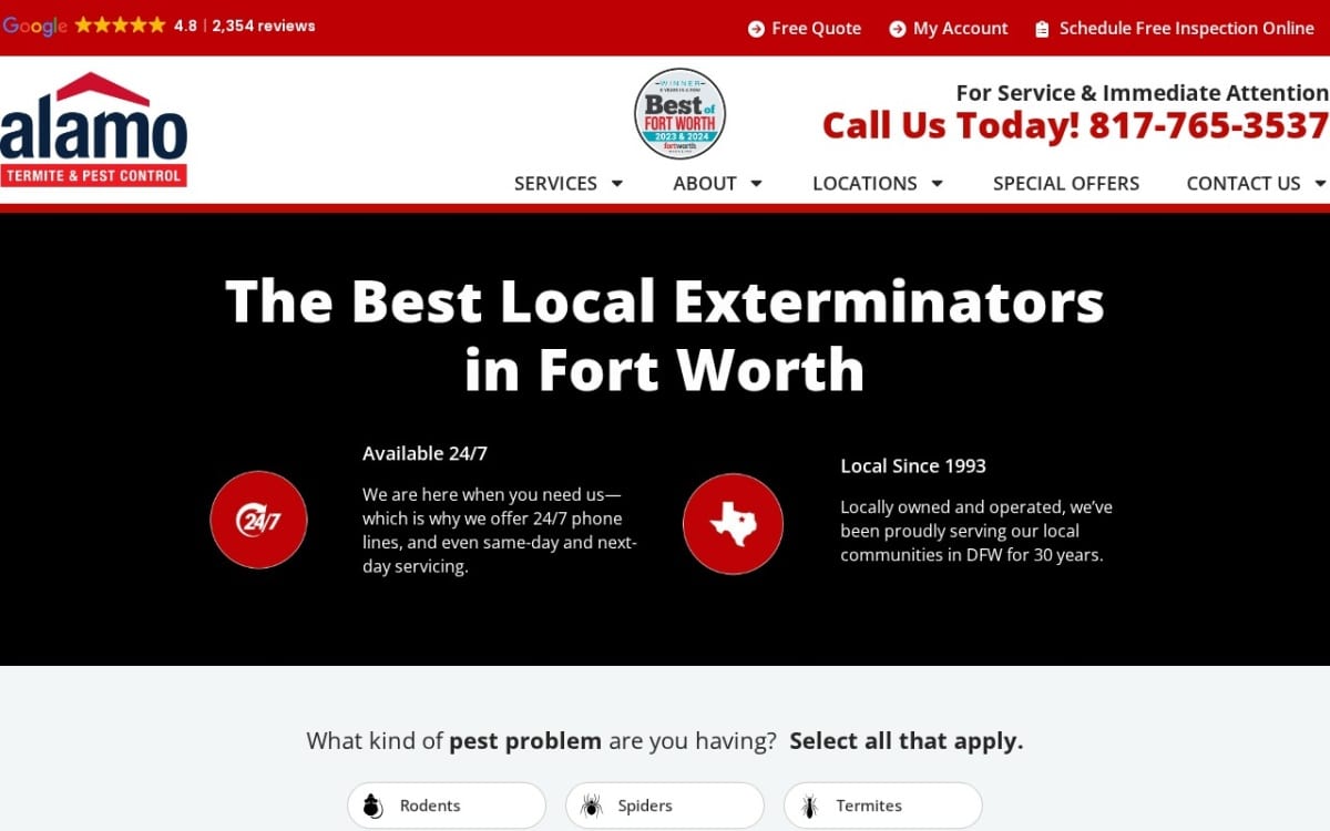 Alamo Termite & Pest Control pest control website homepage
