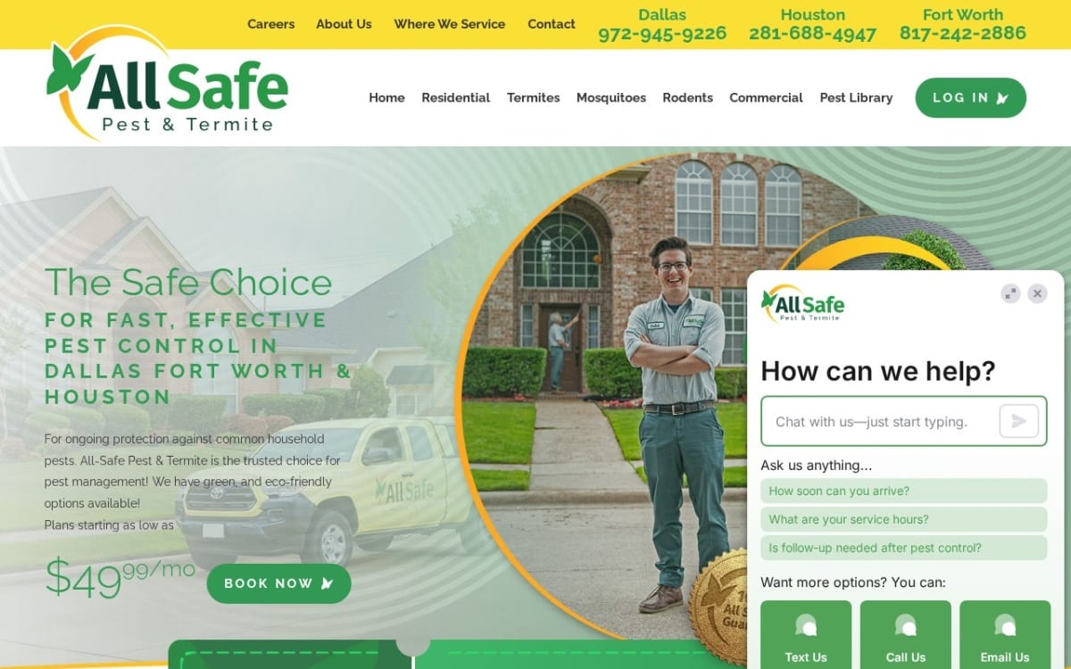 All-Safe Pest & Termite pest control website homepage