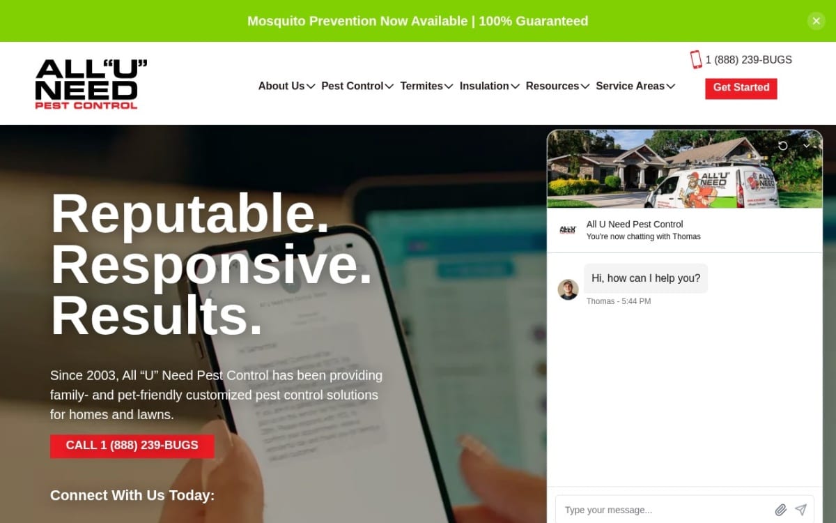 All U Need Pest Control pest control website homepage