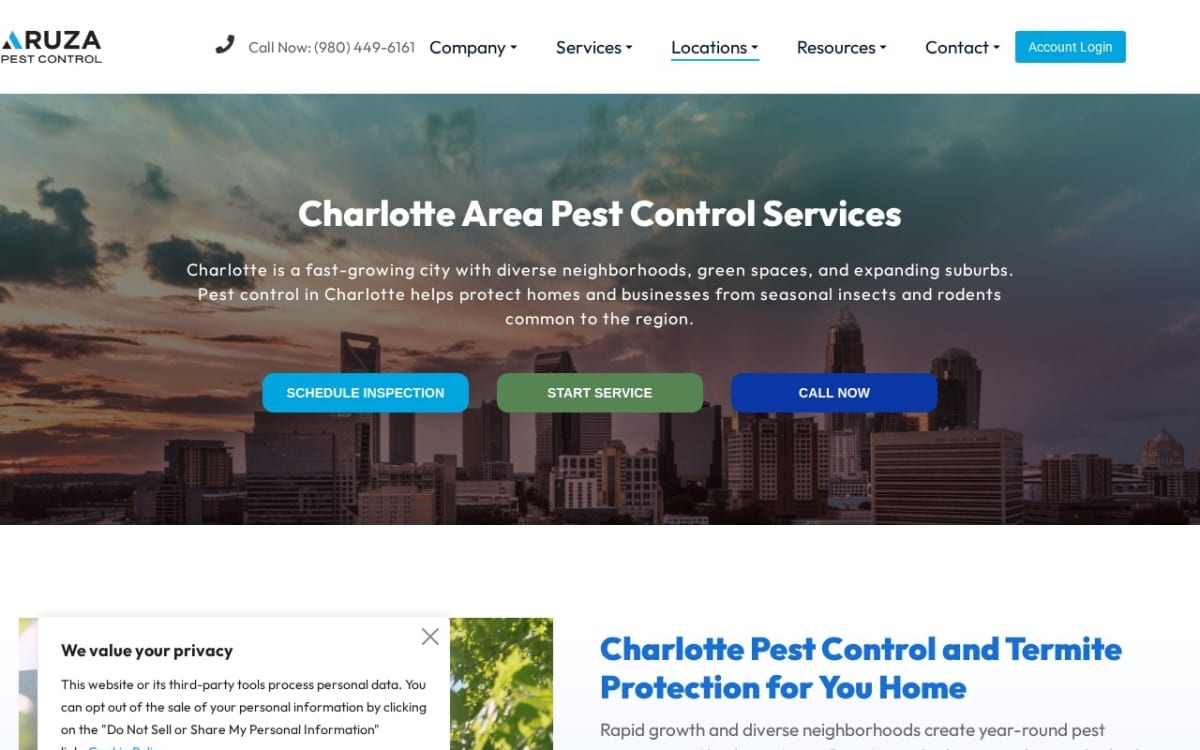 Aruza Pest Control pest control website homepage