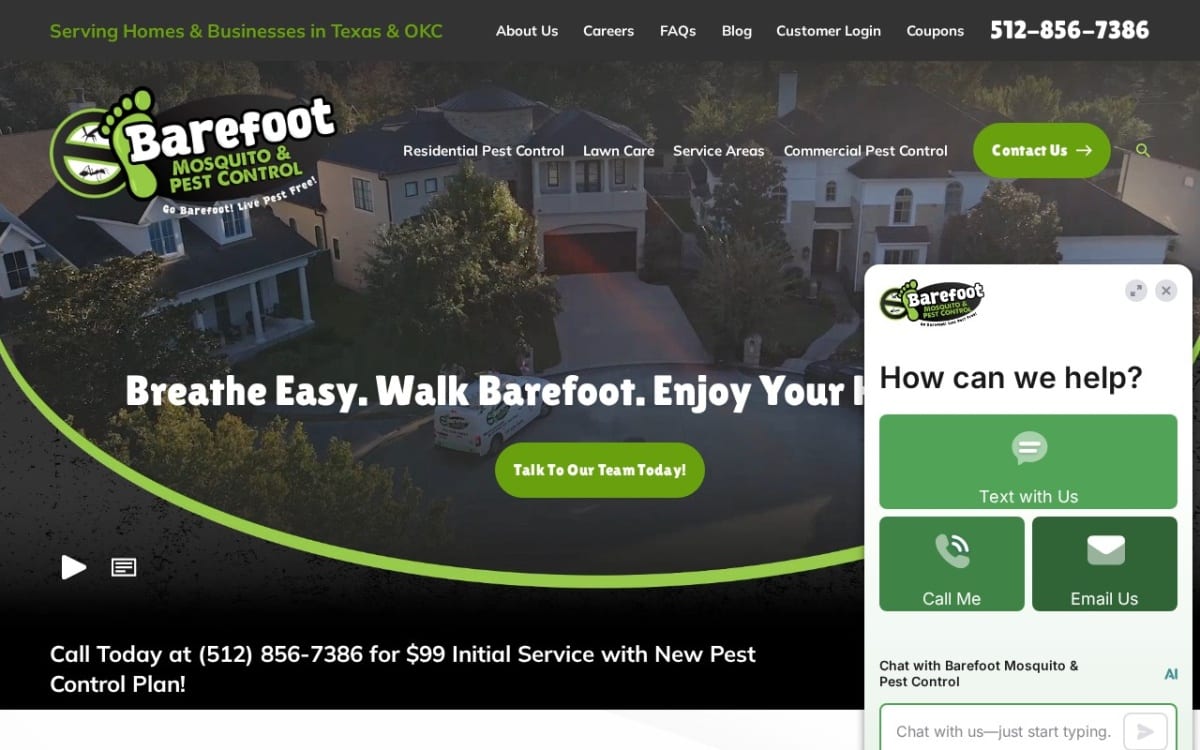 Barefoot Mosquito & Pest Control - Austin Texas pest control website homepage