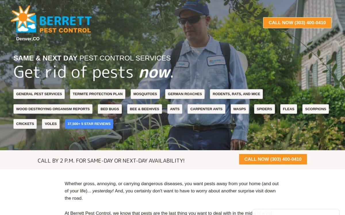 Berrett Pest Control pest control website homepage