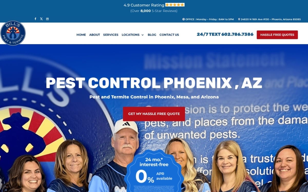 Bills Pest Termite Control pest control website homepage