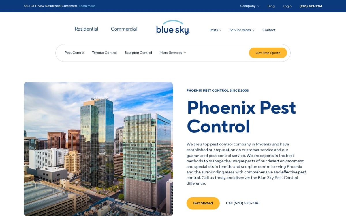 Blue Sky Pest Control pest control website homepage