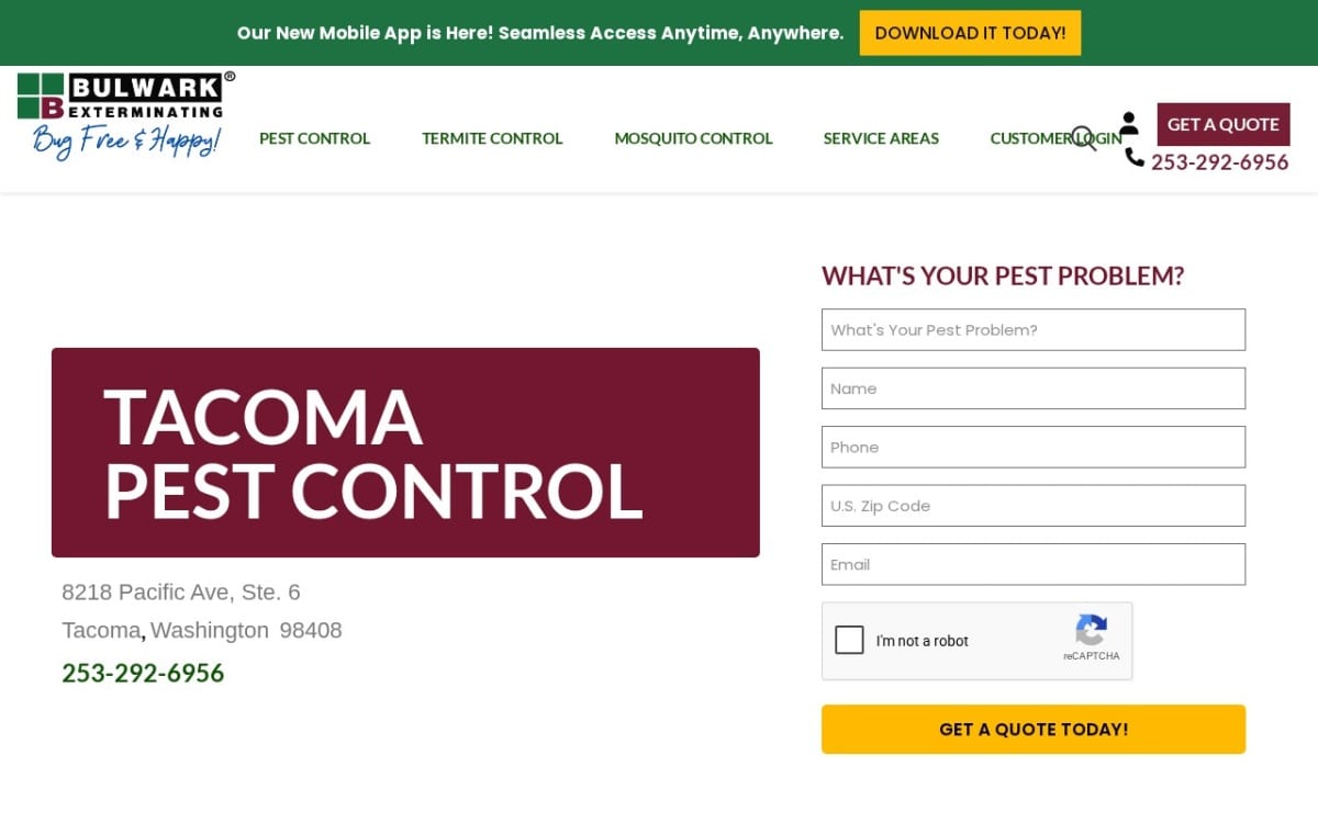 Bulwark Exterminating pest control website homepage