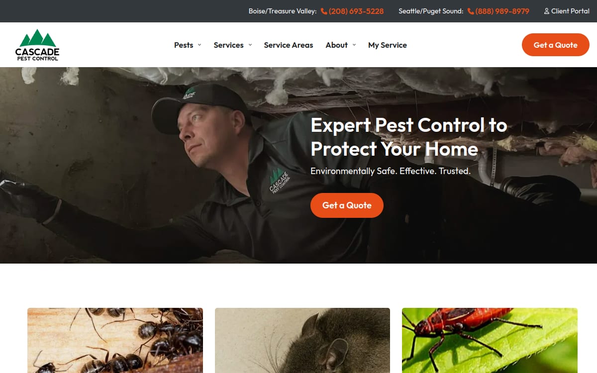 Cascade Pest Control pest control website homepage