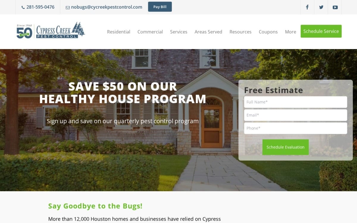Cypress Creek Pest Control pest control website homepage