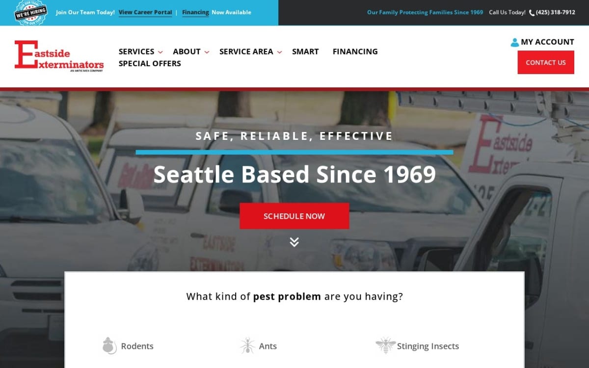 Eastside Exterminators pest control website homepage